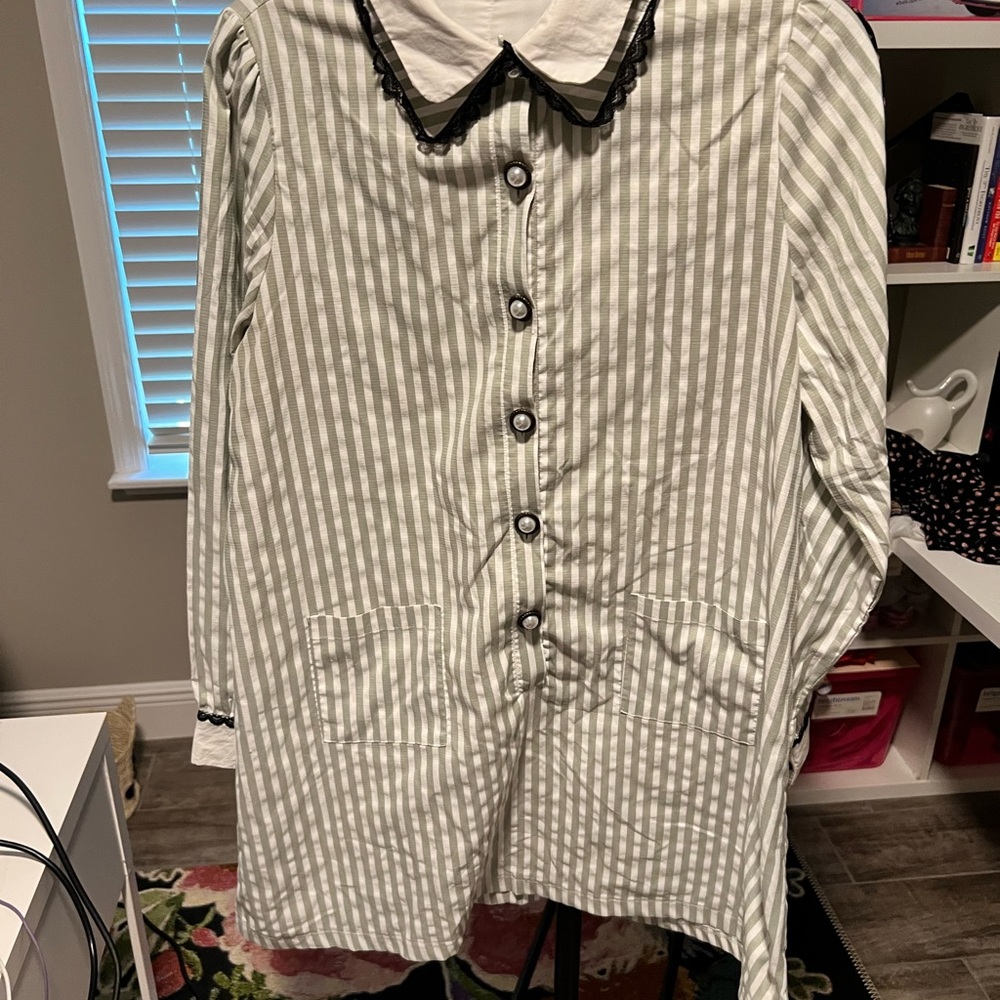 Sister Jane White & Light Gray Striped Button-Up Dress